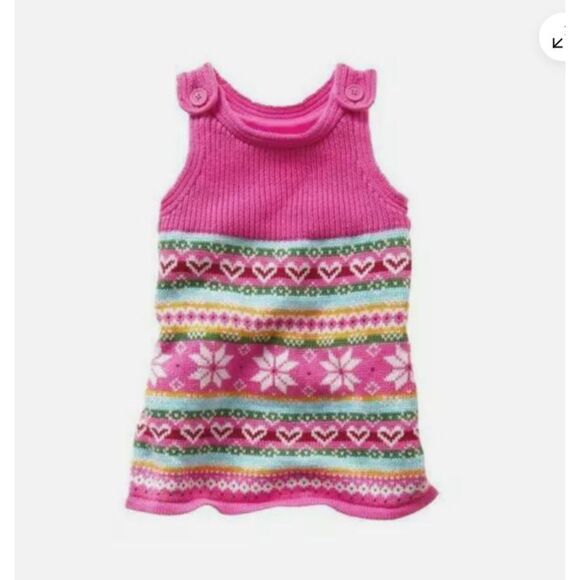 Baby Gap girl pink red fair isle sweater jumper dress sleeveless holiday 18-24